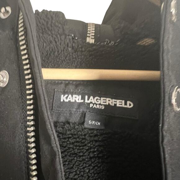 Karl Lagerfeld Black Faux Fur-Lined Down Hooded Jacket Size Small - Picture 7 of 16